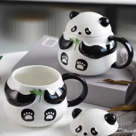 Panda Water Cup Ceramic Mug with Lid Good-looking Girl Niche Design Cute Children Creative Home Mugs Coffee Cups