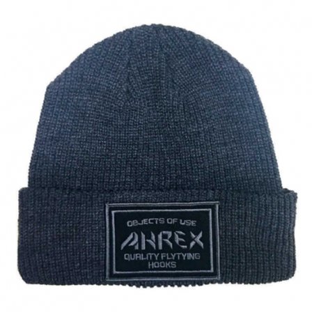 Ahrex Ribbed Knit Woven Patch Beanie - Dark Grey