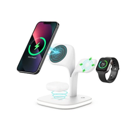 Magnetisk Trådlös Laddare 3-i-1 Magsafe Trådlös Laddningsställ Kompatibel med iPhone 14/13/12/Pro/Pro Max/Mini för Apple Watch