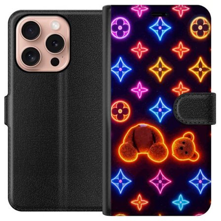 Yhteensopiva Lompakkokotelo Apple Apple iPhone 16 Pro Neonvärisellä ylellisellä kuviolla, jossa hehkuvia nalleja pop-taide-esteetiikassa