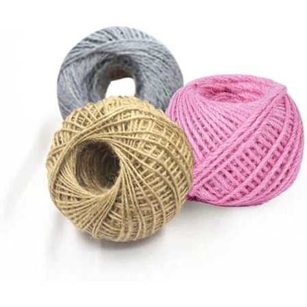 Jutegarn, 3 ruller 2 mm X 50 m Jutesnor, Jute-rep for dekorasjon Hagebutikker - Rosa Beige Grå