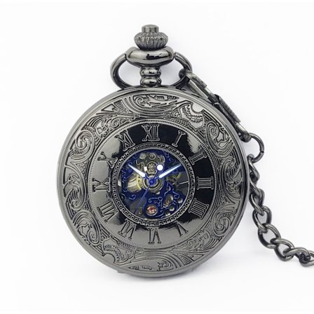 Skeletlommeur med graveret urskive Retro mekanisk ur til