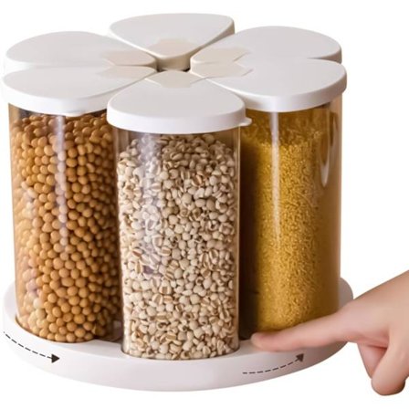 6-rums roterende cerealiadispenser, til ris/sukker/mel/bønner/snacks, let dosering