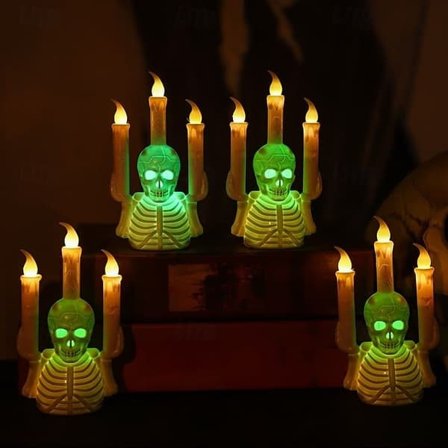 12-pack Halloween Skull Candlestick LED Light – Spooky Decoration for Table and Party