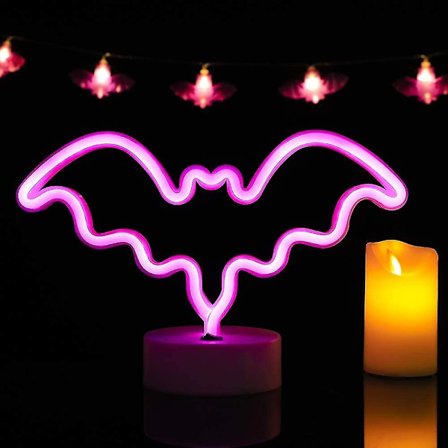 Pink Bat Halloween Decoration Night Light, Battery Usb Dual Power Supply (1pcs)