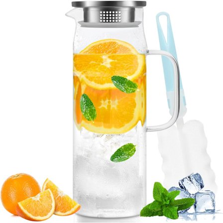 Vannkaraffel, glasskanne, glassmugge med lokk og håndtak - 1,5 liter