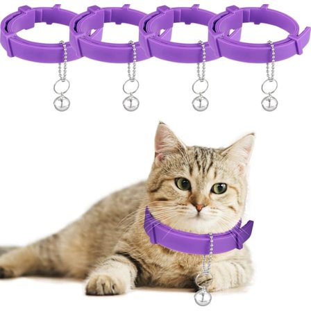 4 Stk. Kat Beroligende Halsbånd Justerbare Kat Feromoner Beroligende Halsbånd med 4 Klokker Reducerer Angst for Kæledyr Egnet til Små, Mellemstore og 