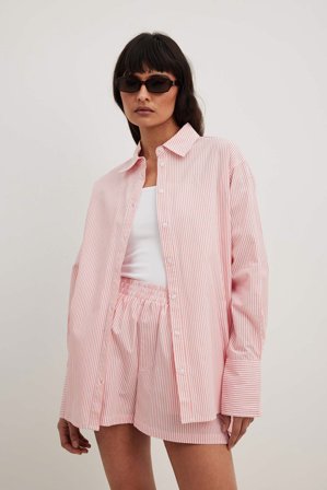 NA-KD - Skjorte i avslappet bomull - Sommerklær - Rosa/Stripetete - EU 36