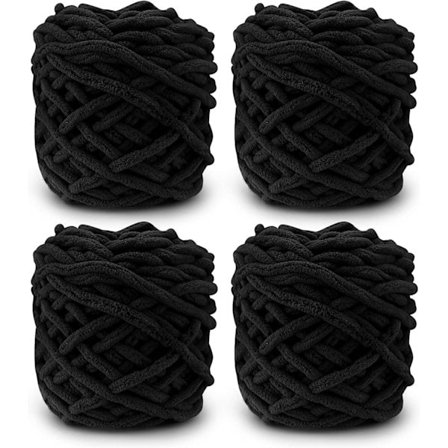 [NT] Stickgarn 4 x 100g Flerfärgat Garn för Stickning och Virkning, Mjukt Tjockt Garn, Svart