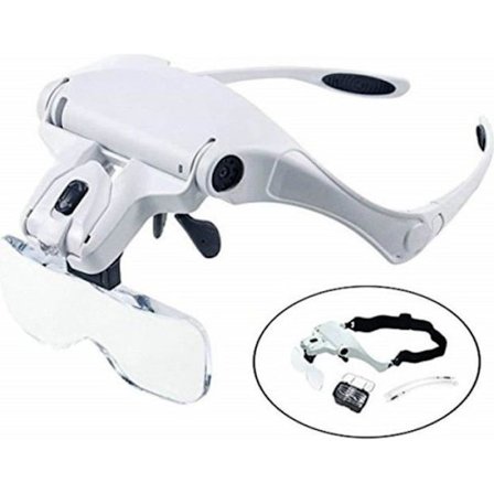 Hodelupebriller med LED-lys, Håndfri Pannelupe for Presisjonssøm, 1.0X, 1.5X, 2X, 2.5X