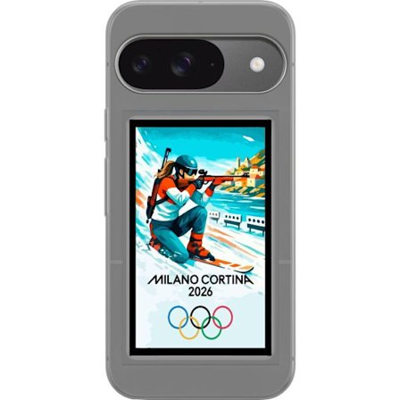 Kompatibelt Mobildeksel til Google Pixel 9 Retroplakat Cortina Milano 2026 med fjell, vintersportsutøvere, italienske trikolor, Milano-katedralen og o