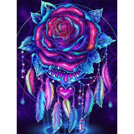 DIY charm blomma diamantmålning full diamant rund diamant, lämplig för hemväggsdekoration 11,8X15,7 tum