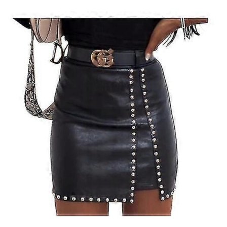 Dam Hög Midja Och Knälång Kjol Bandage Delad Sexig Höft Läderkjol