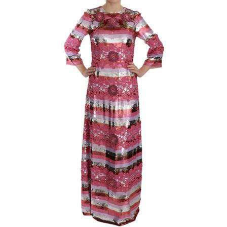 Dolce & Gabbana Floral Sequined Crystal Gown Kjole Pink, Dame