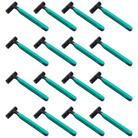 Engångsrakhyvlar i stora mängder, rakhyvlar individuellt förpackade i grönt