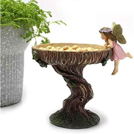 Hagestatue Fuglemater Resin Engel Jente Fe Fuglematere Skål For Ute Hengende Ute Fuglehus Vill Hengende Fuglemater