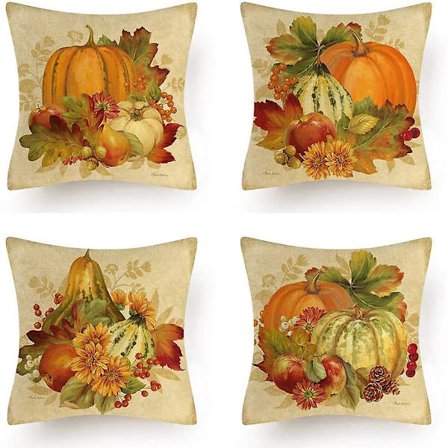 Tyynyliinasetti, 4 kpl Syksyinen kurpitsa tyynynpäälliset 45cm x 45cm tyynyliinat