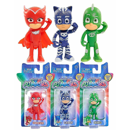 3-pak PJ Masks Pyjamasheltefigurer Bløde Leder Kattepojken Ugle og Gecko