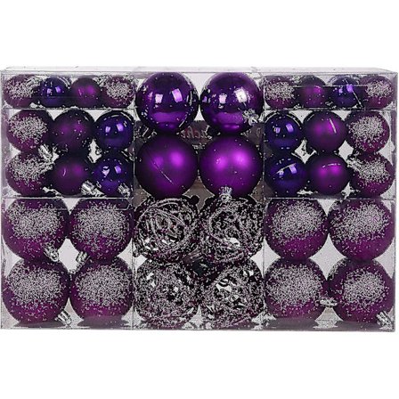 Paket med 100 julkulor, julgransdekorationer, julgranskulor, 100 metallkrokar, hängen, okrossbara (röta)