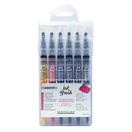 6 akvarel blæk børster - Iriserende farver - Blæk pensel