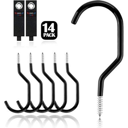 12-delad cykelställ, väggmonterat cykelställ, cykelgaragekrok med 2 cykel stege förvaringsremmar (svart)