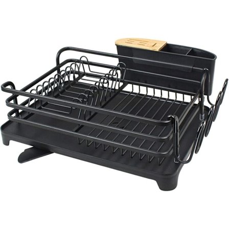 Oppvaskstativ i aluminium med avtakbart brett, 41,9 x 29,9 x 13,4 cm, Svart
