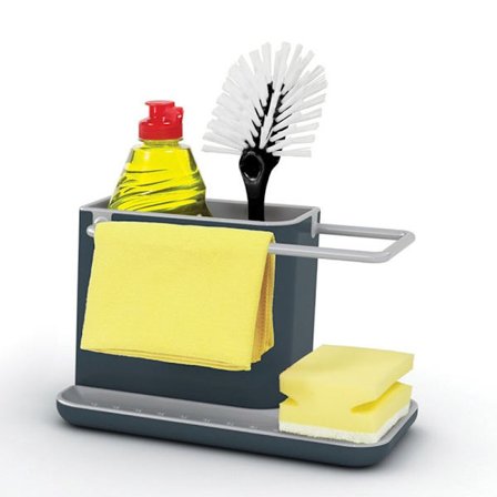 Opvaskebakkeholder til opvask, svampe, børster med viskestykkeholder, Stor, Grå