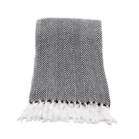 Dekorativt bomuldstæppe, sort/hvid, 180x240 cm