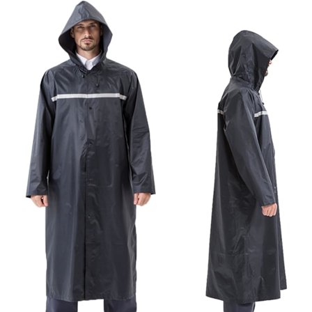 Voksen Regnjakke Lang Vandtæt Regnjakke Genanvendelig med Refleksbånd Letvægts Åndbar Voksen, XL