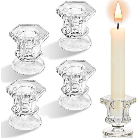 Kirkas Lasinen Kynttilänjalka Setti 4 - Kuusikulmainen Kynttilänjalka Hääihin, Juhliin, Juhliin ja Pöytäkoristeluun