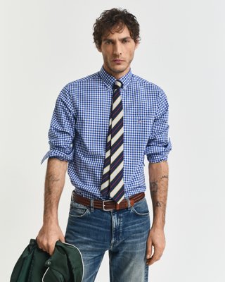 GANT - Regular fit gingham poplinskjorte til herre college blue