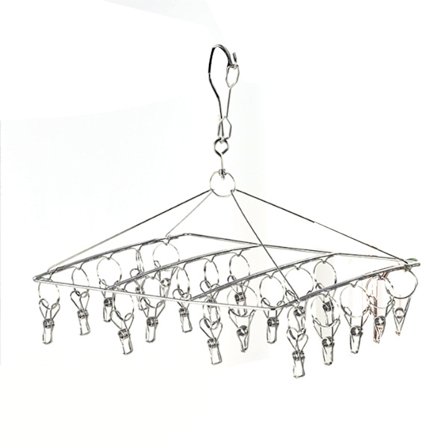 Tøj tørrestativ i rustfrit stål med flere clips til vasketøj, undertøj, sokker, hat, firkantet