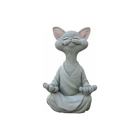 Kattfigur, Glad Katt Yoga Meditasjon, Zen Katt Avslappet Positur Skulptur for Hjem Utendørs Hage Dekorasjon Gaver for Katt Elsker (Aske)