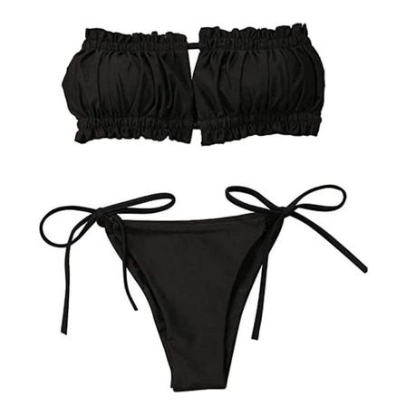 Kvinnor Bikini Set Mid midja Halter Baddräkt Tie Ruched Två delar S