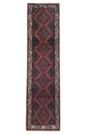 77X306 Tapis D'orient Hamadan De Couloir Noir/Rouge Foncé (Laine, Perse)