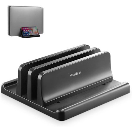 1 stk. Vertikal Laptop Stand, Dobbelt Justerbar 2 Slots Opretstående Laptop Opbevaringsholder til Skrivebordsreol Pladsbesparende - Sort