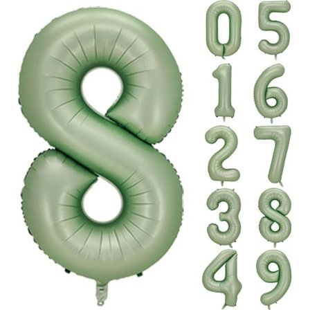 Nummer 8 Ballong, Stora Nummerballonger 100 cm, 8-års Födelsedagsfest Dekorationer Åttonde Års Födelsedagsskylt Dekor, Salviagrön