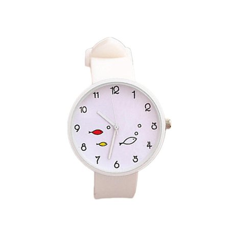 Naievear Sød Kvinde Fisk Gris Rund Skive Silikone Rem Arabiske Tal Analog Kvarts Ur-WELLNGS