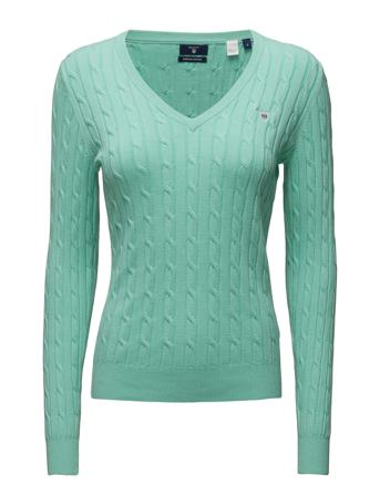 Stretch Cotton Cable V-Neck Villapaita Vihreä GANT
