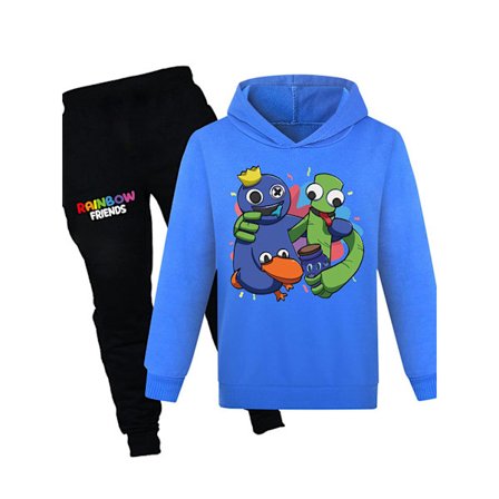 Pojkar Flickor Rainbow Friends Printed Hoodie Träningsbyxor & Byxor Set Dark Blue 150cm
