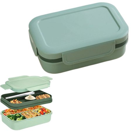 1-pakke - Bento-boks i japansk stil - Stabelbar Bento-boks - Tåler mikroovn - Grøn - 2000 ml