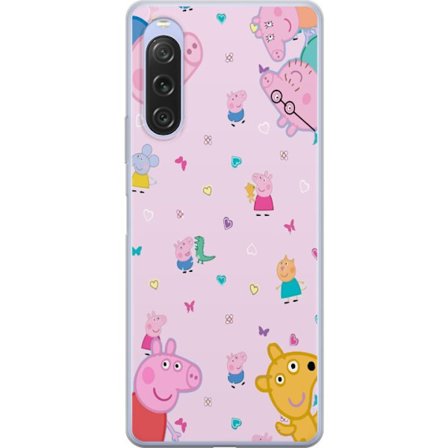 Kompatibelt Mobildeksel til Sony Xperia 10 V Peppa Gris med en baby i armene, mamma gris motiv i fargerik og myk barneillustrasjon med hjerter