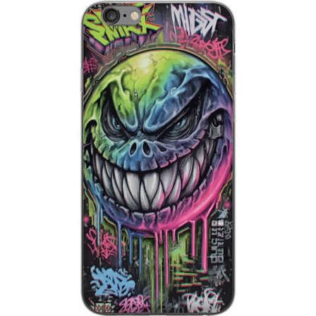 Kompatibelt Mobildeksel til Apple iPhone 6 Plus Fargerik graffitiillustrasjon av et ondskapsfullt smilende monsteransikt med dryppende neonfarge