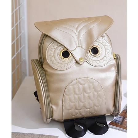 Kvinder pige rygsæk skulder taske skoletaske koreansk stil Pu præget ugle tegneserie dyr rejsetasker Gold
