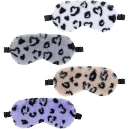 4 kpl Leopardikuvioisia Plush-Unimaskia, Pehme Karvainen Silm peite, Y sumennus Silm suojus Elastisilla Nauhoilla & Satiinilla Takana