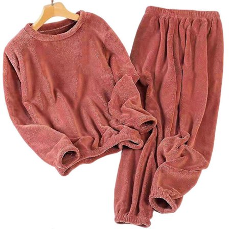 [LCS] Tykt Varmt Dame Pyjamassett Ensfarget Genser Rund Hals Pyjamas For Jente Kvinne Kjæreste Mamma Rosarød Rose Rød