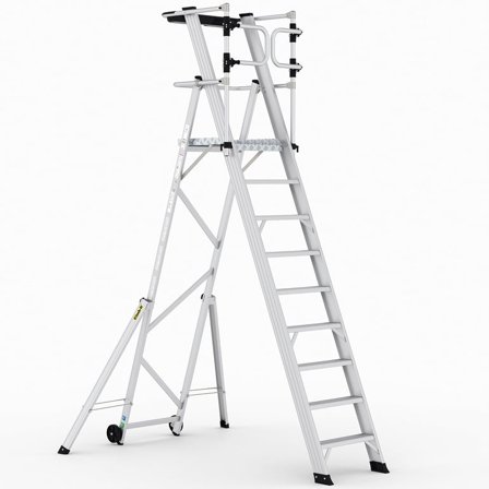 Large folding platform steps, 8 treads, H 2000 mm