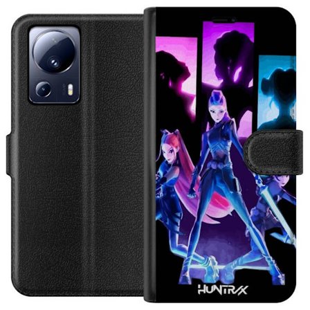 Yhteensopiva Lompakkokotelo Xiaomi Xiaomi 13 Lite Tulevaisuutta ennustava tyttöryhmän kuva, jossa on neonvaloja ja voimakkaita värejä sci-fi-estee