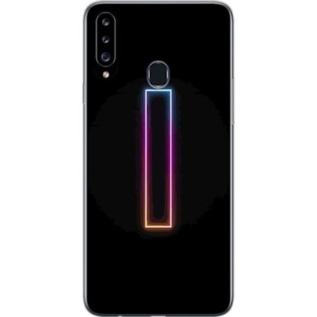 Kompatibel Mobilcover til Samsung Samsung Galaxy A20s Minimalistisk neonbogstav I i regnbuefarver mod mørk baggrund