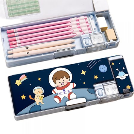 Pop-up multifunktionel blyantsæske organizer penneæske med 2 rum blyantspidser bedste tilbage til skolen gaveæske til drenge piger børn(sort)